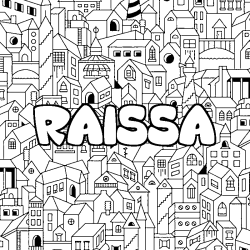 Coloring page first name RAISSA - City background