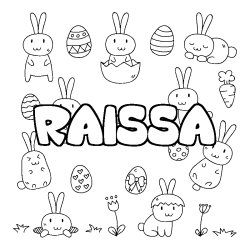 Coloring page first name RAISSA - Easter background