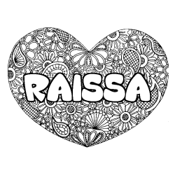 Coloring page first name RAISSA - Heart mandala background