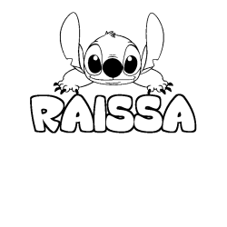 Coloring page first name RAISSA - Stitch background