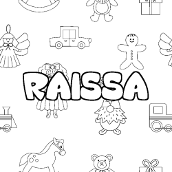 Coloring page first name RAISSA - Toys background