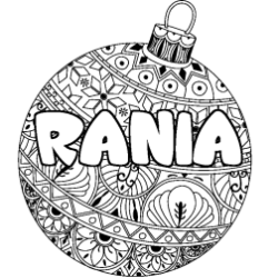 Coloring page first name RANIA - Christmas tree bulb background