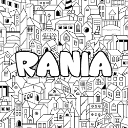 Coloring page first name RANIA - City background