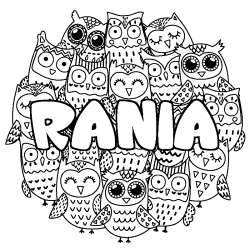 Coloring page first name RANIA - Owls background