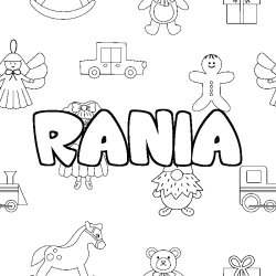 Coloring page first name RANIA - Toys background