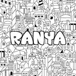 Coloring page first name RANYA - City background