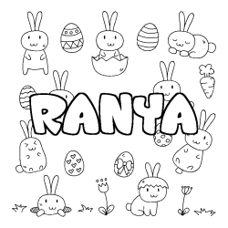 Coloring page first name RANYA - Easter background