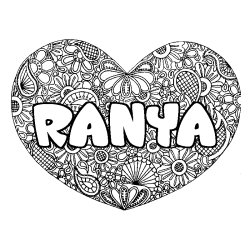 Coloring page first name RANYA - Heart mandala background