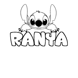 Coloring page first name RANYA - Stitch background