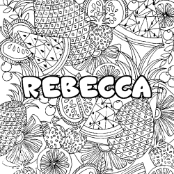 Coloring page first name REBECCA - Fruits mandala background