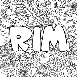 Coloring page first name RIM - Fruits mandala background