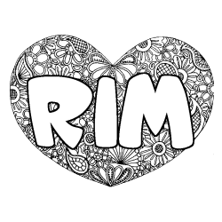 Coloring page first name RIM - Heart mandala background