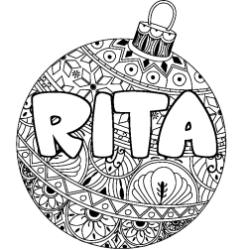 Coloring page first name RITA - Christmas tree bulb background