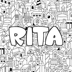 Coloring page first name RITA - City background