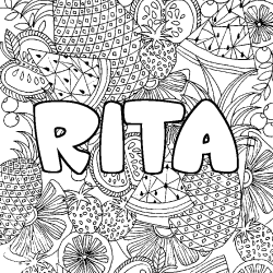 Coloring page first name RITA - Fruits mandala background