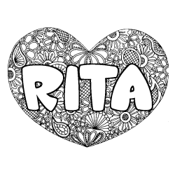 Coloring page first name RITA - Heart mandala background