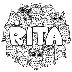 Coloring page first name RITA - Owls background