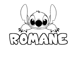 Coloring page first name ROMANE - Stitch background