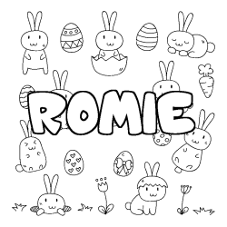 Coloring page first name ROMIE - Easter background