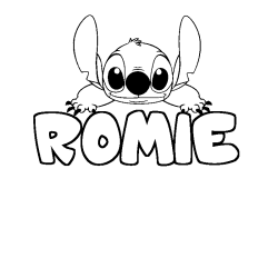 Coloring page first name ROMIE - Stitch background