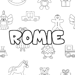 Coloring page first name ROMIE - Toys background