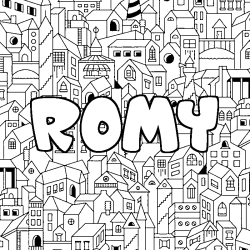 Coloring page first name ROMY - City background