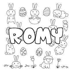 Coloring page first name ROMY - Easter background