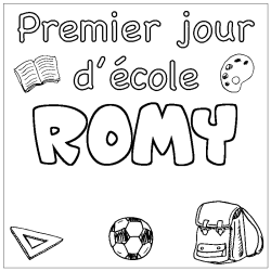 Coloring page first name ROMY - School First day background