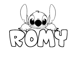 Coloring page first name ROMY - Stitch background