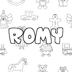 Coloring page first name ROMY - Toys background