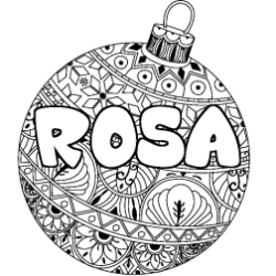 Coloring page first name ROSA - Christmas tree bulb background