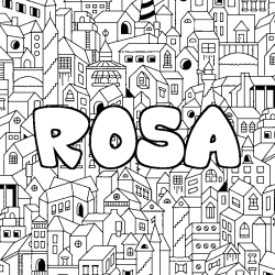Coloring page first name ROSA - City background