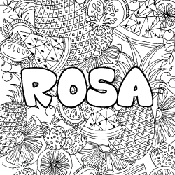 Coloring page first name ROSA - Fruits mandala background