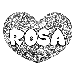 Coloring page first name ROSA - Heart mandala background