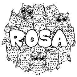 Coloring page first name ROSA - Owls background