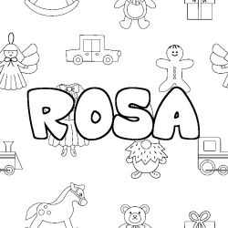 Coloring page first name ROSA - Toys background