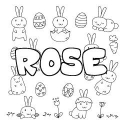 Coloring page first name ROSE - Easter background