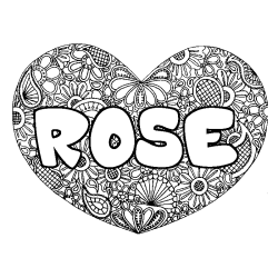 Coloring page first name ROSE - Heart mandala background