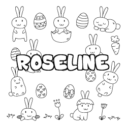 Coloring page first name ROSELINE - Easter background