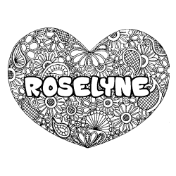 Coloring page first name ROSELYNE - Heart mandala background