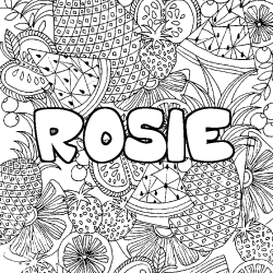 Coloring page first name ROSIE - Fruits mandala background