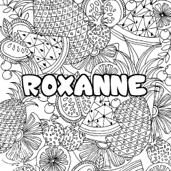 Coloring page first name ROXANNE - Fruits mandala background