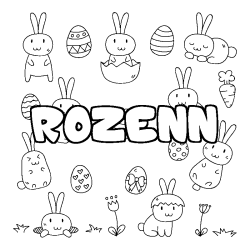 Coloring page first name ROZENN - Easter background