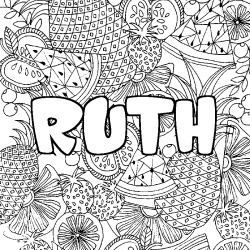 Coloring page first name RUTH - Fruits mandala background
