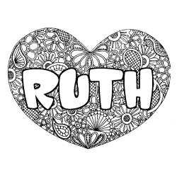 Coloring page first name RUTH - Heart mandala background