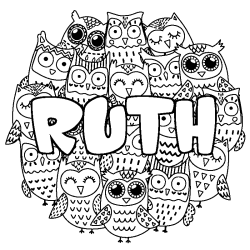 Coloring page first name RUTH - Owls background