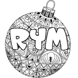 Coloring page first name RYM - Christmas tree bulb background