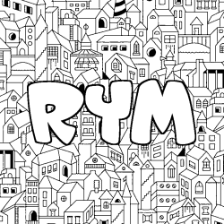 Coloring page first name RYM - City background