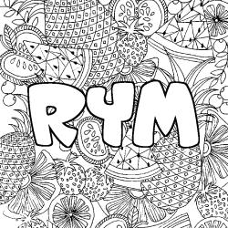Coloring page first name RYM - Fruits mandala background