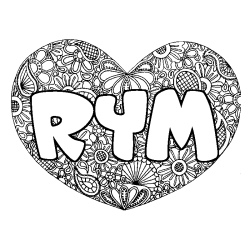 Coloring page first name RYM - Heart mandala background